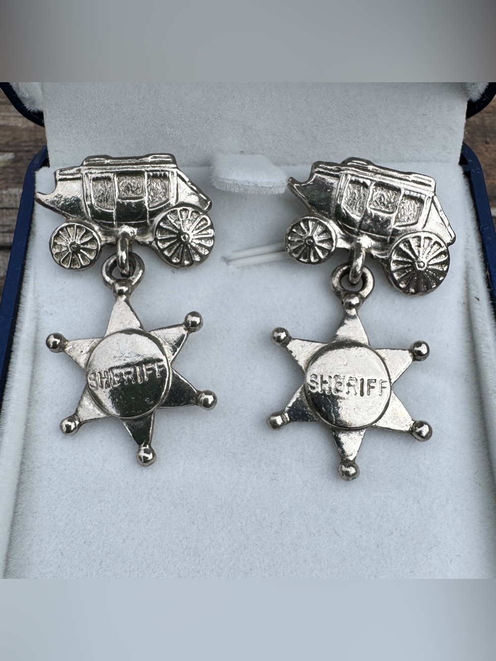 Vintage Western Cowgirl Dangle Earrings Sheriff Stagecoach Statement